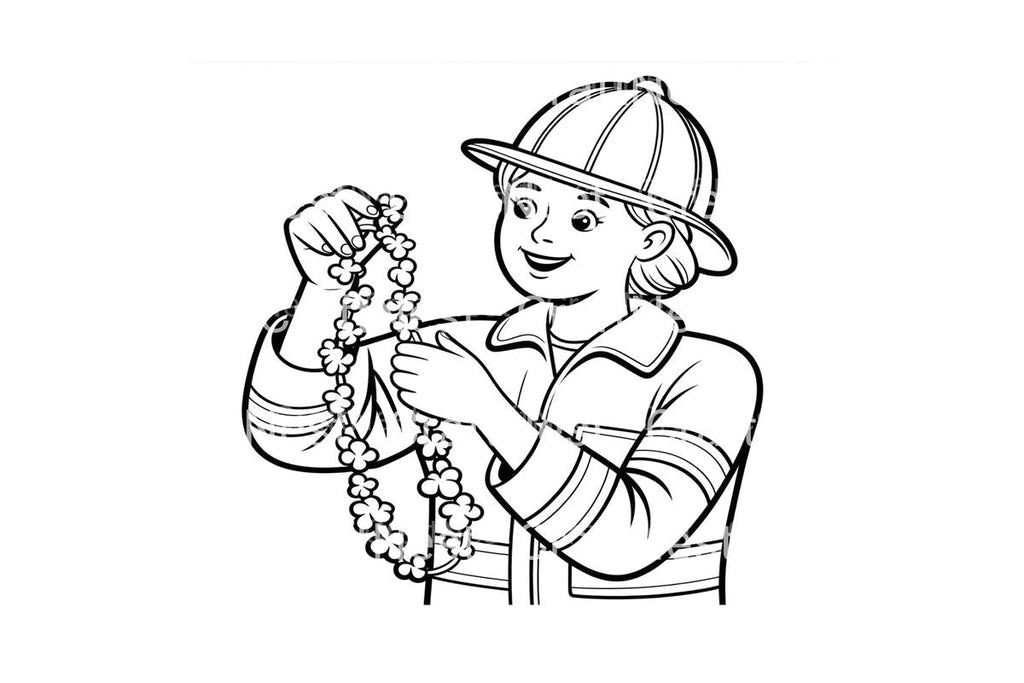 Firefighter Girl with Flower Garland Coloring Books