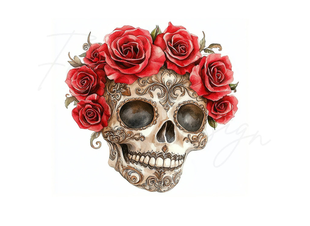 Red Roses Sugar Skull Clipart Bundle