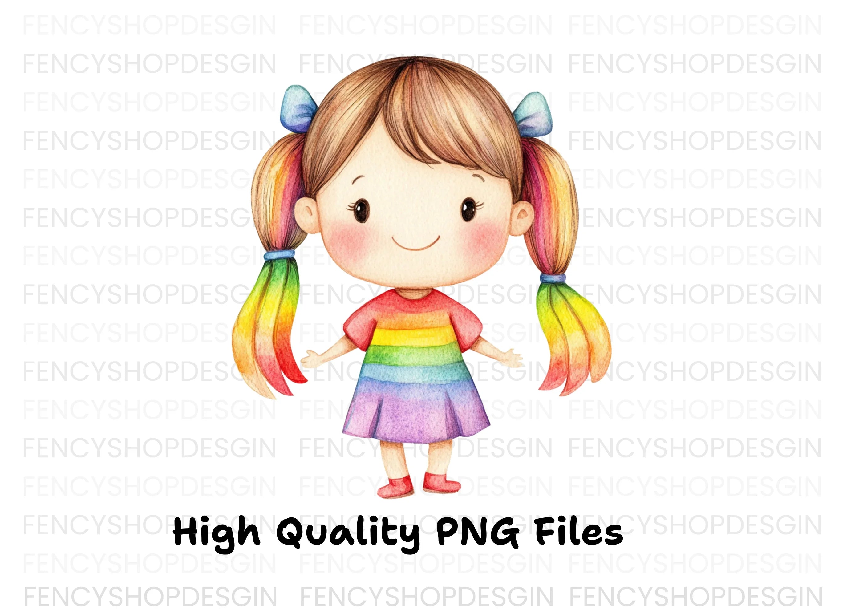 Cute Rainbow Hair Girl Clipart Bundle