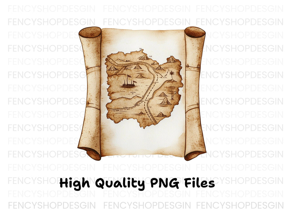Vintage Treasure Map Scroll Clipart Bundle