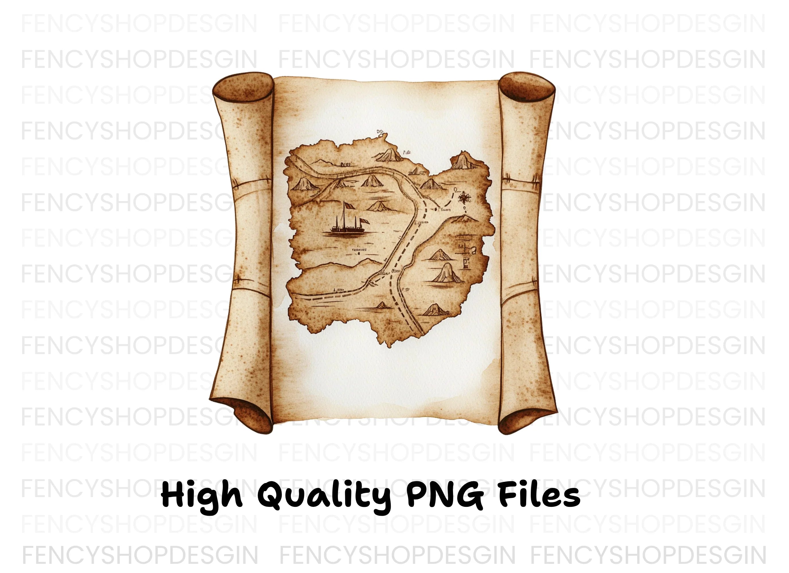 Vintage Treasure Map Scroll Clipart Bundle