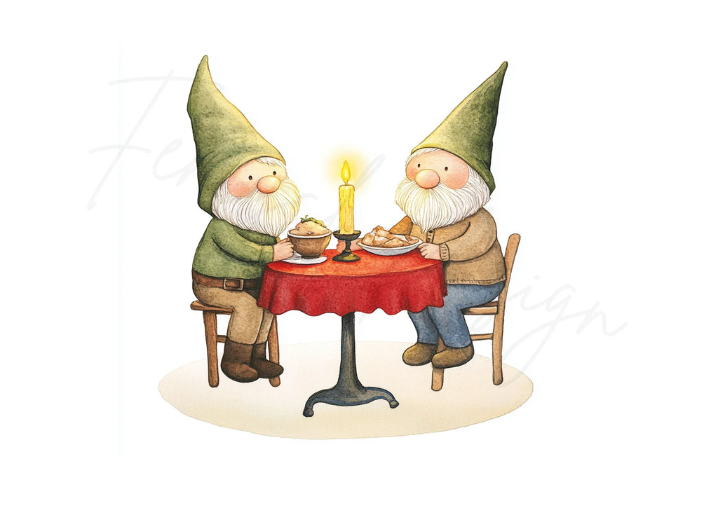 Romantic Gnome Couple Dinner Clipart Bundle