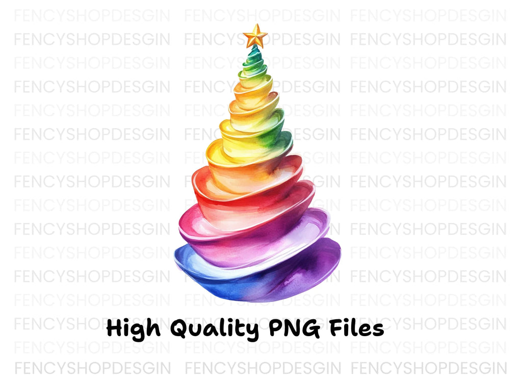 Rainbow Christmas Tree Clipart Bundle