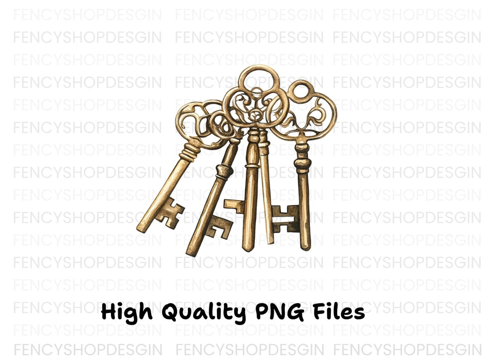 Vintage Gold Keys Clipart Bundle