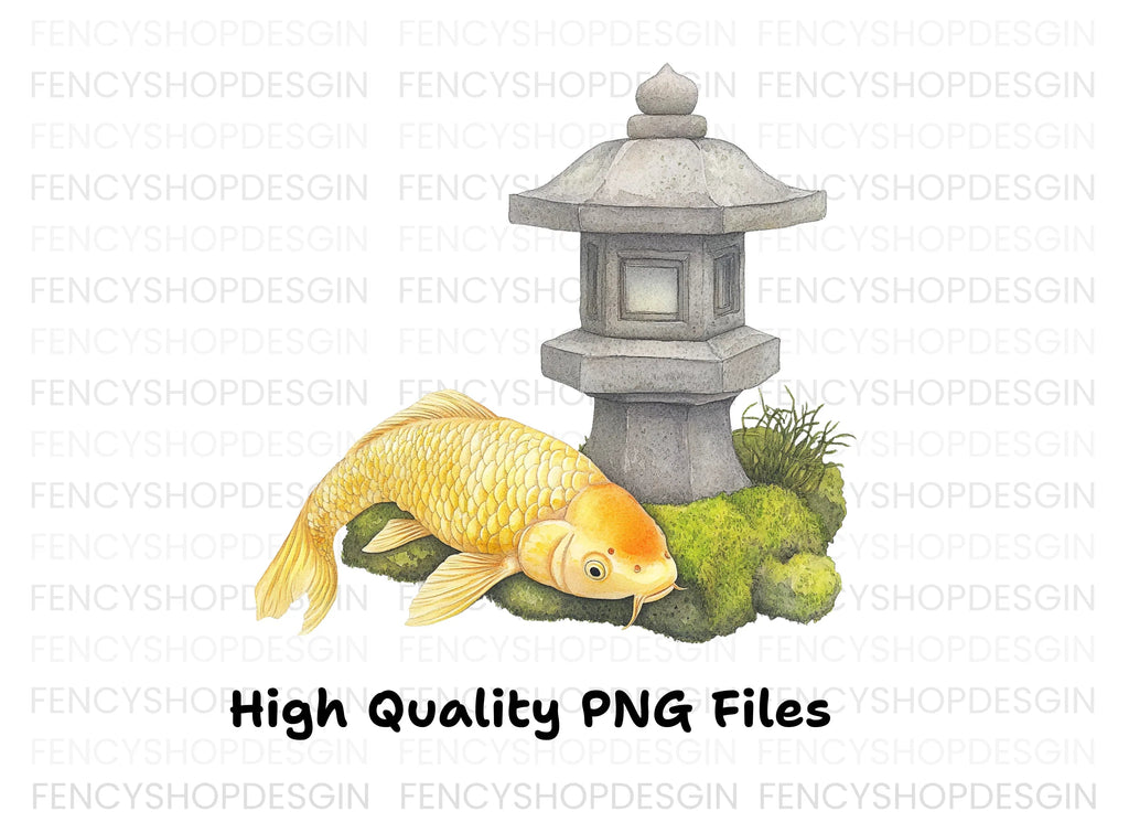 Japanese Garden Koi and Lantern Clipart Bundle