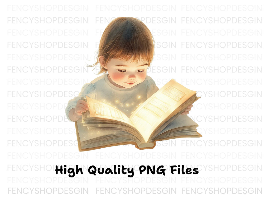 Cute Baby Girl Reading Magical Book Clipart Bundle