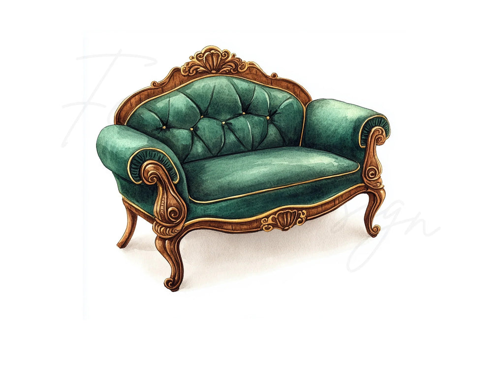 Vintage Green Armchair Clipart Bundle