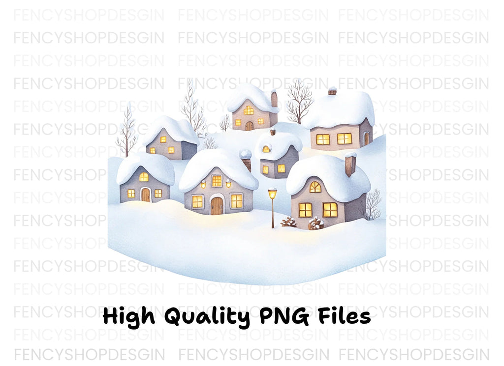 Snowy Christmas Village Clipart Bundle