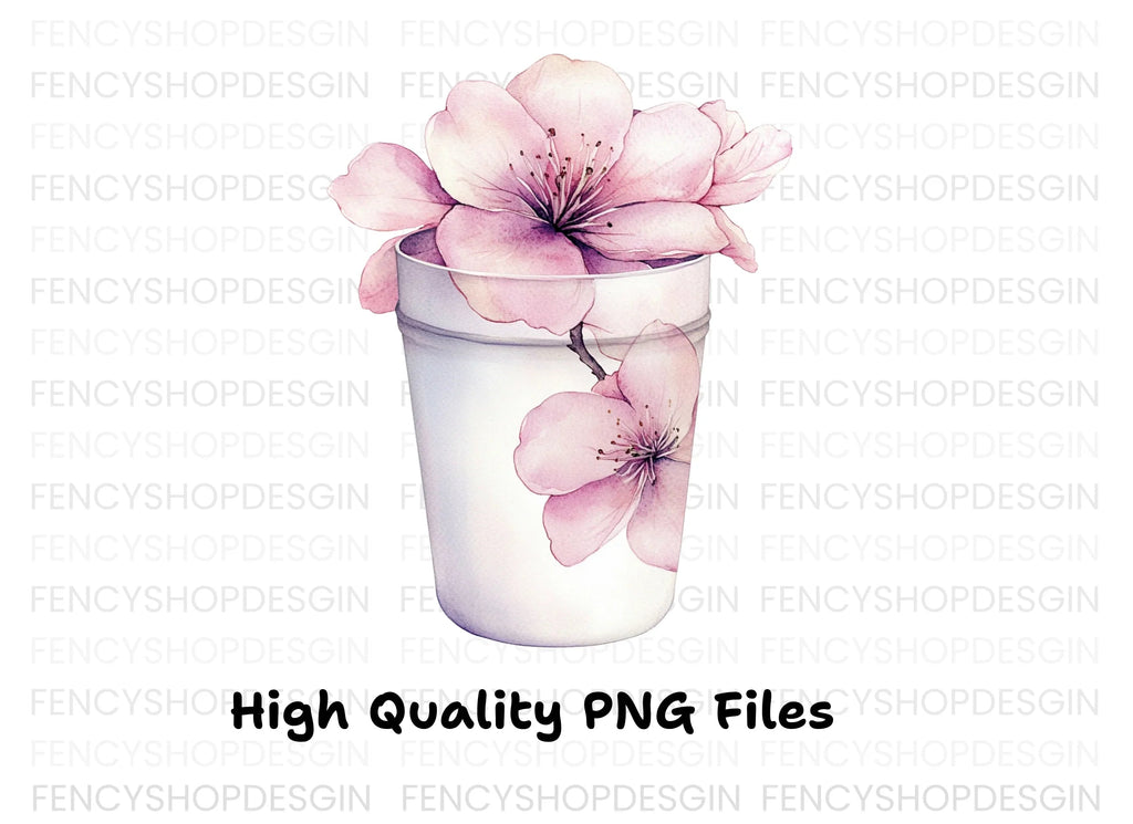Pink Cherry Blossom in Cup Clipart Bundle