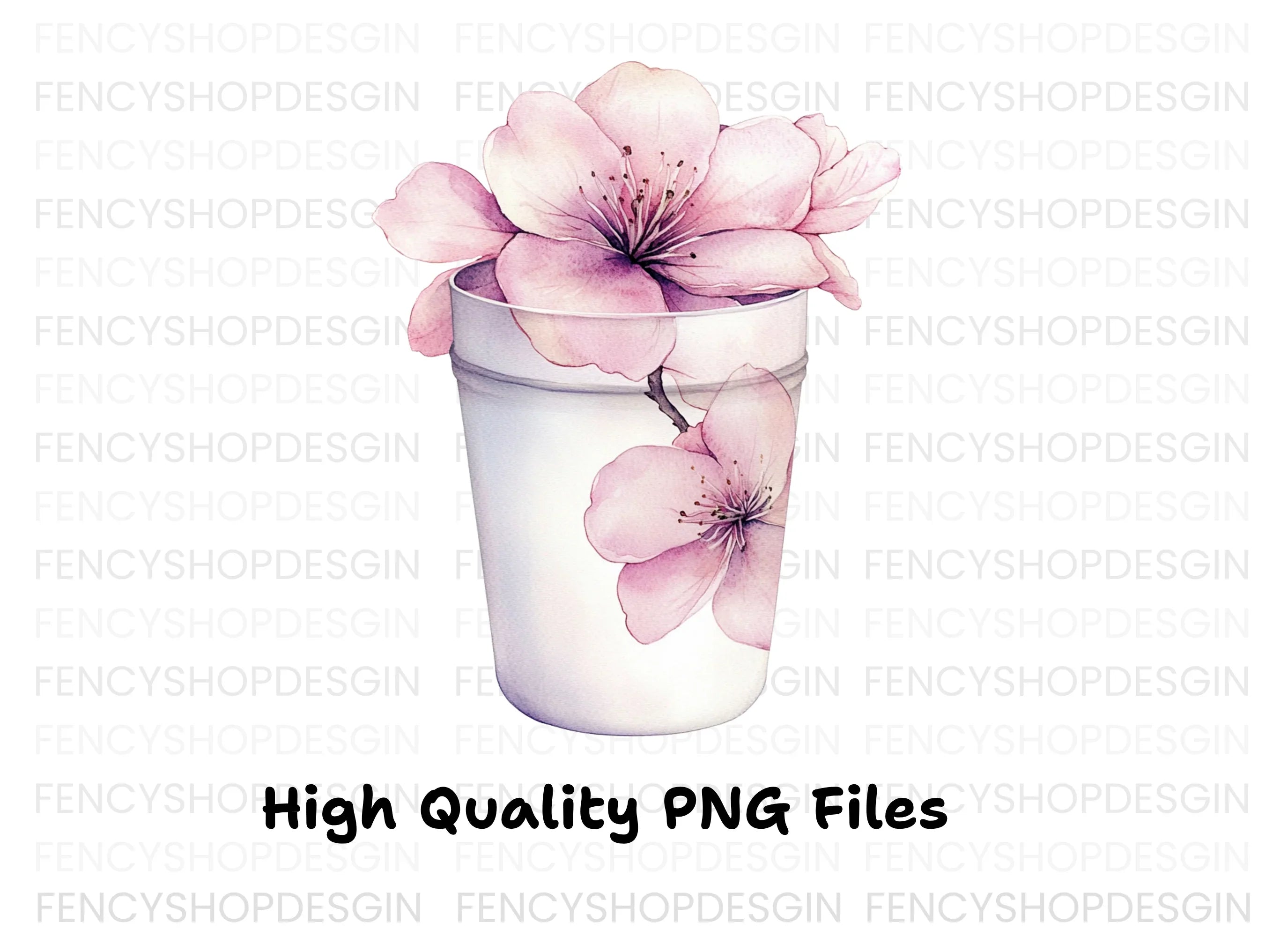 Pink Cherry Blossom in Cup Clipart Bundle