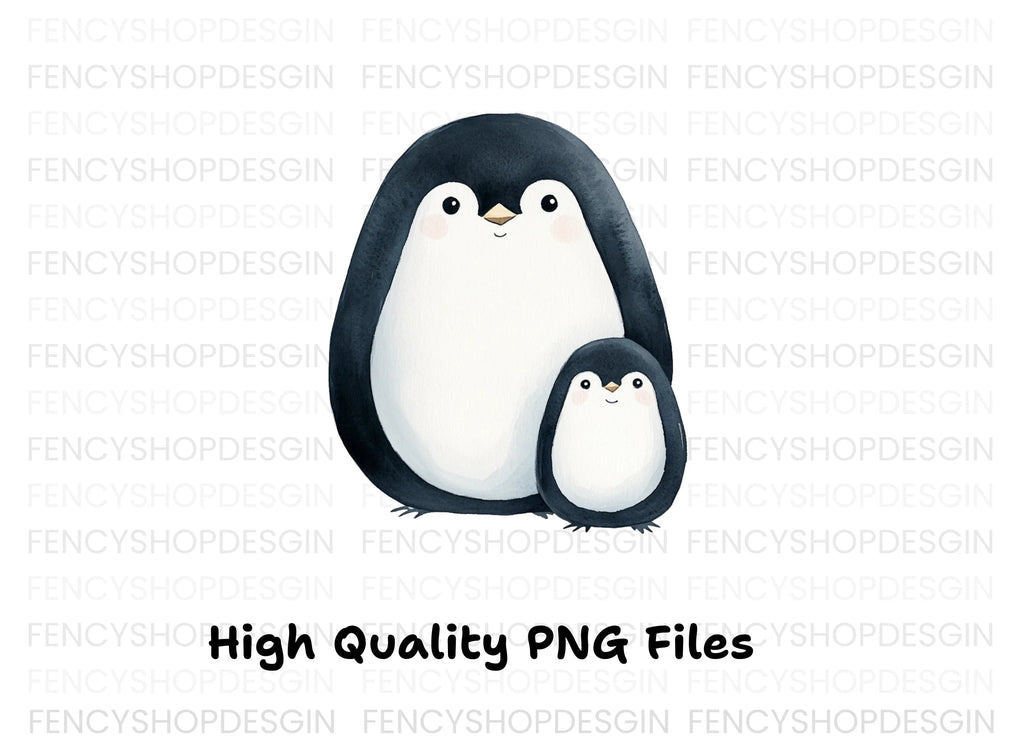 Cute Penguin Mother and Baby Clipart Bundle