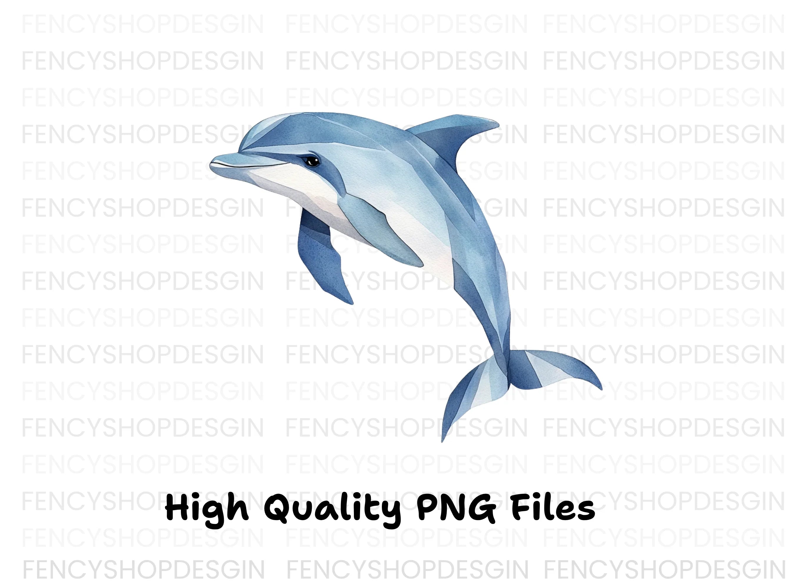 Blue Geometric Dolphin Clipart Bundle