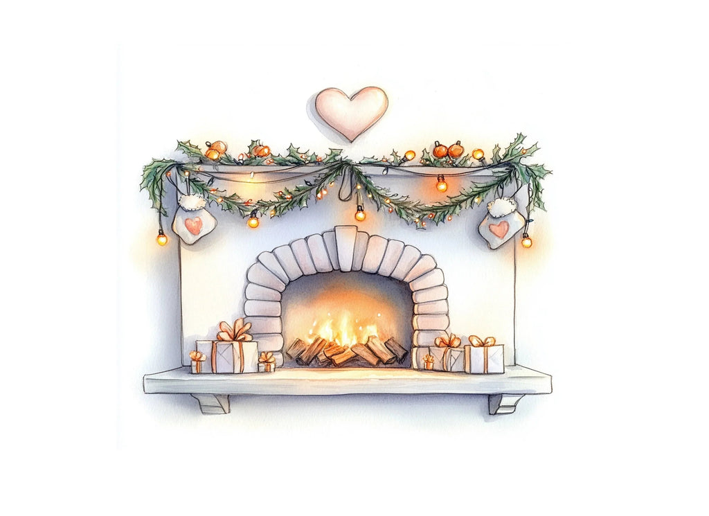 Festive Fireplace Illustrations Clipart Bundle