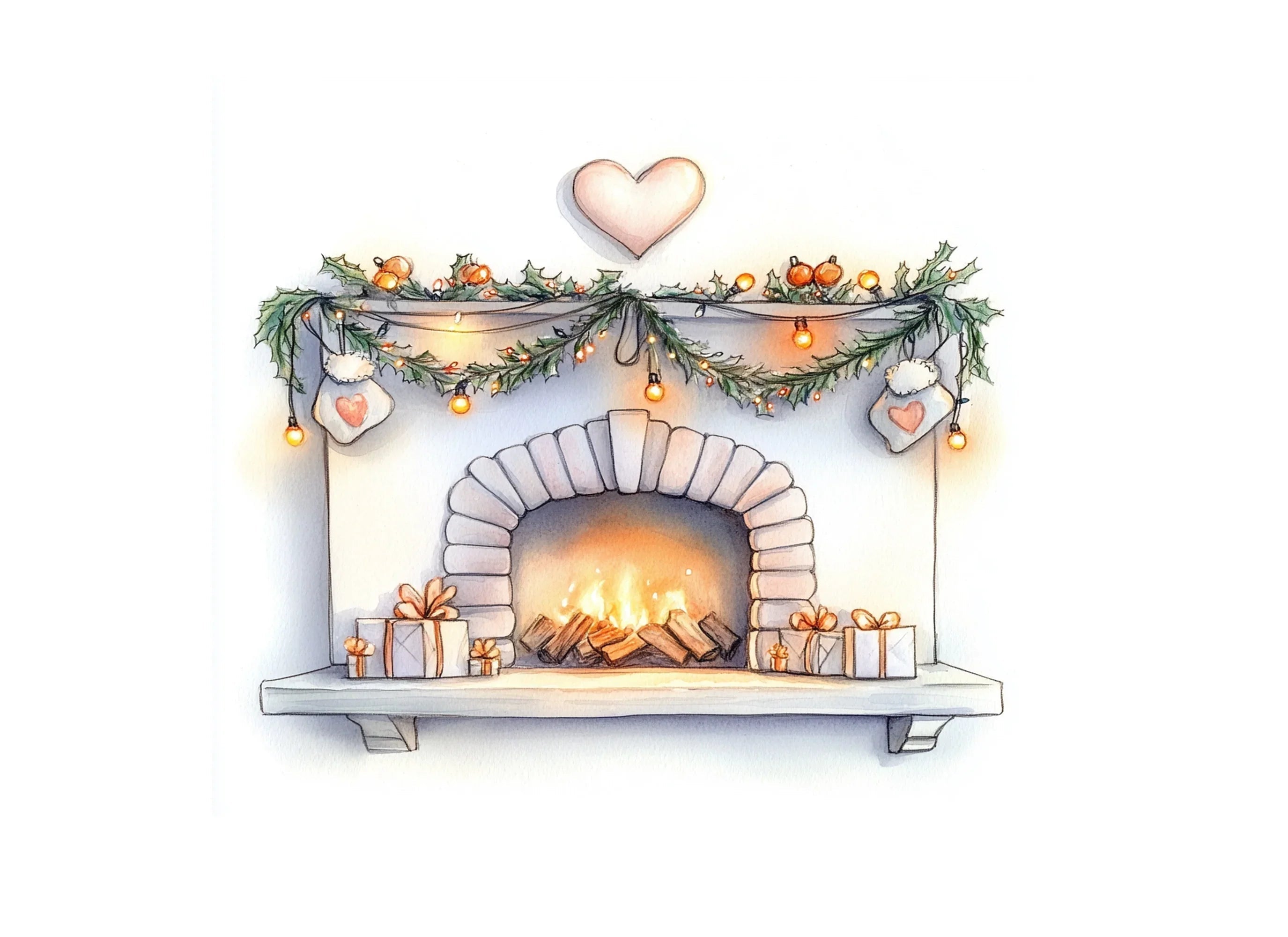 Festive Fireplace Illustrations Clipart Bundle
