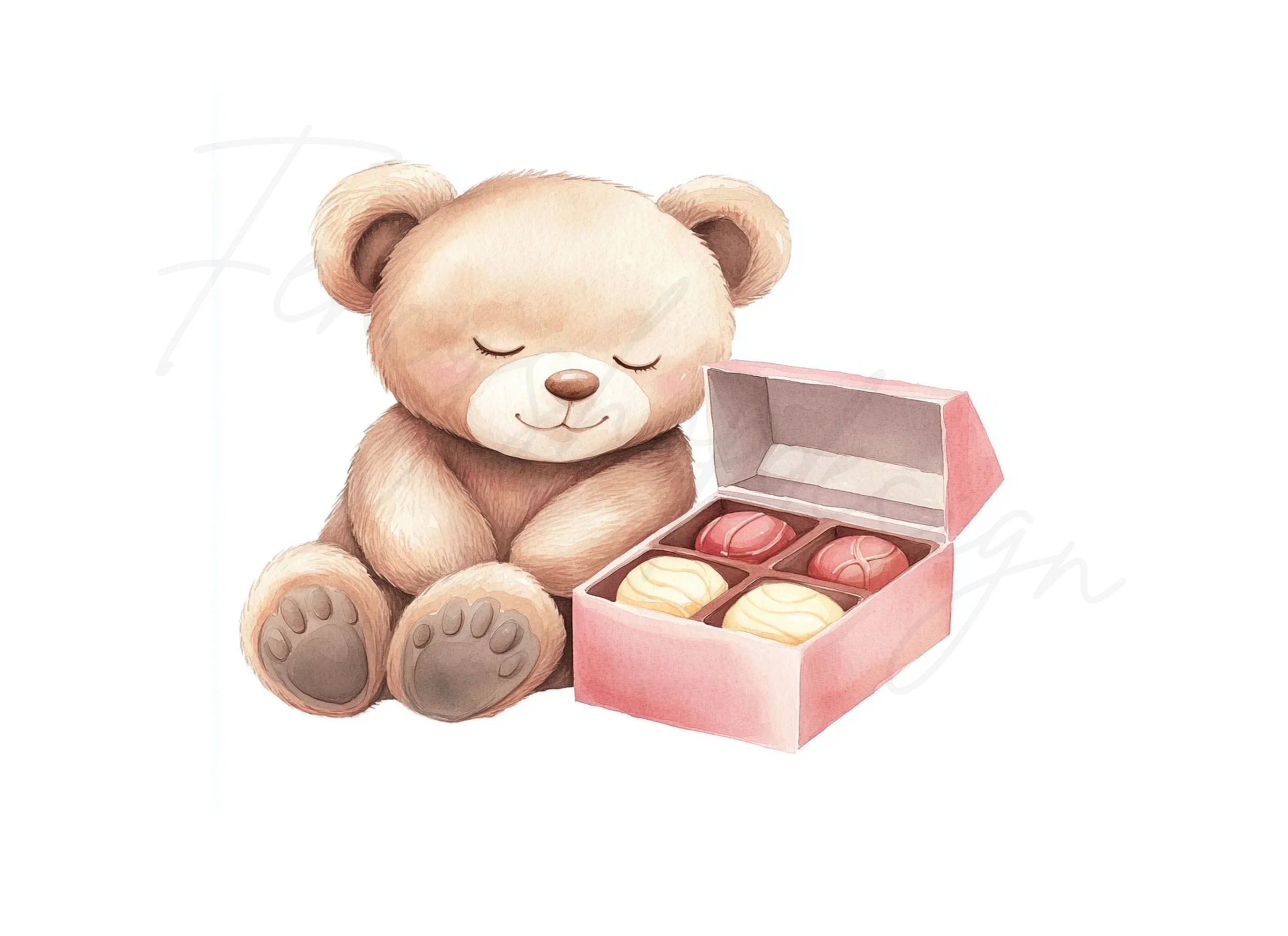 Cute Teddy Bear with Chocolate Box Clipart Bundle