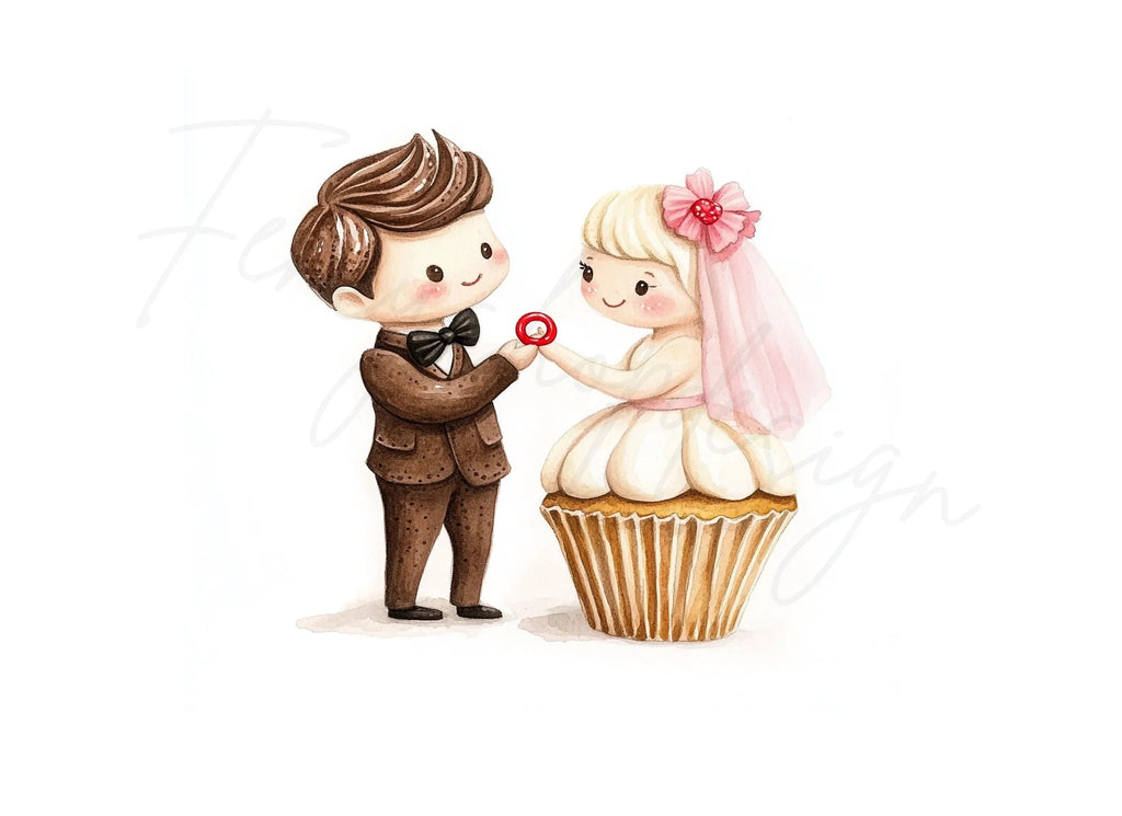 Cute Wedding Couple Cupcake Clipart Bundle