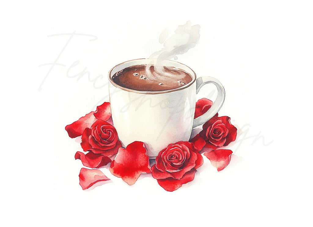 Romantic Hot Cocoa and Red Roses Clipart Bundle