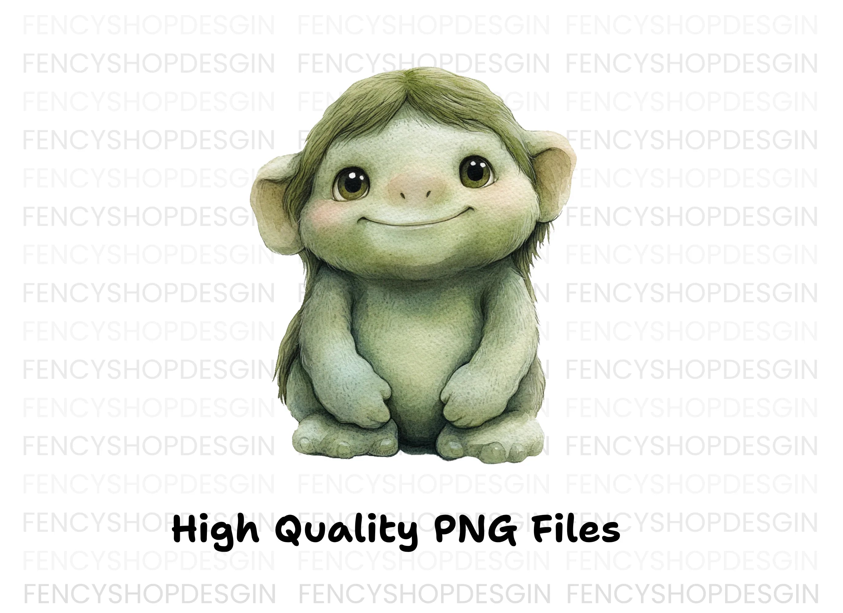 Cute Green Troll Creature Clipart Bundle