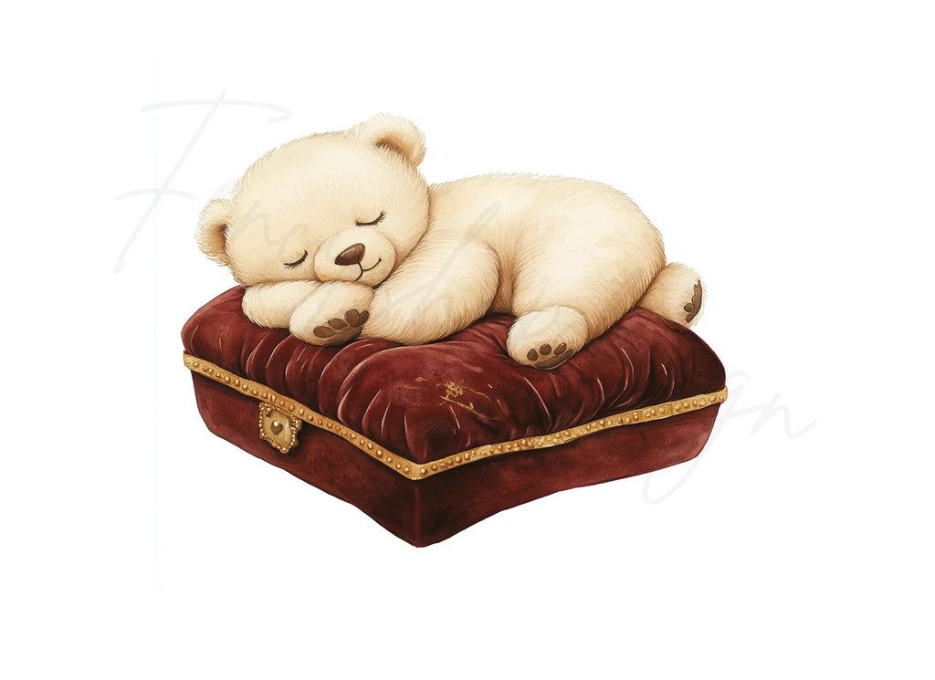 Sleeping Teddy Bear on Velvet Box Clipart Bundle
