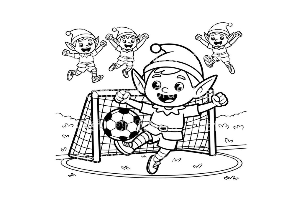 Christmas Elves Playing Soccer Coloring Books