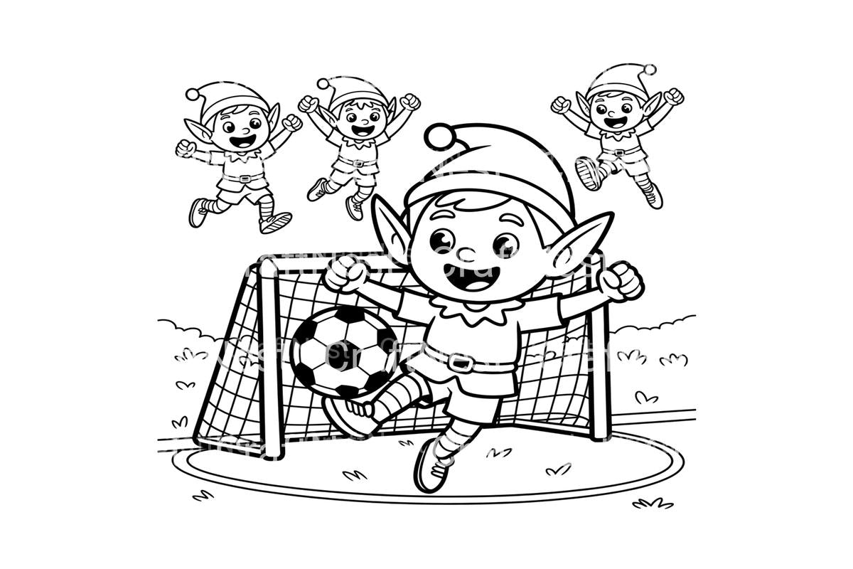 Christmas Elves Playing Soccer Coloring Books