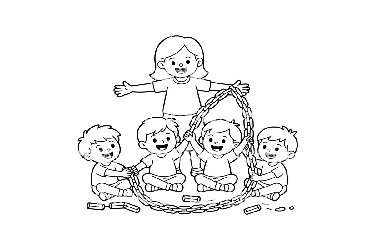 Teacher and Kids Playing Coloring Books
