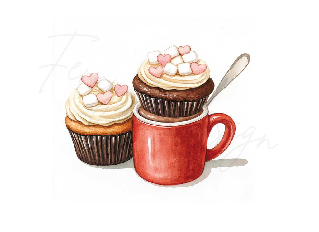 Valentine's Day Cupcake Hot Cocoa Clipart Bundle