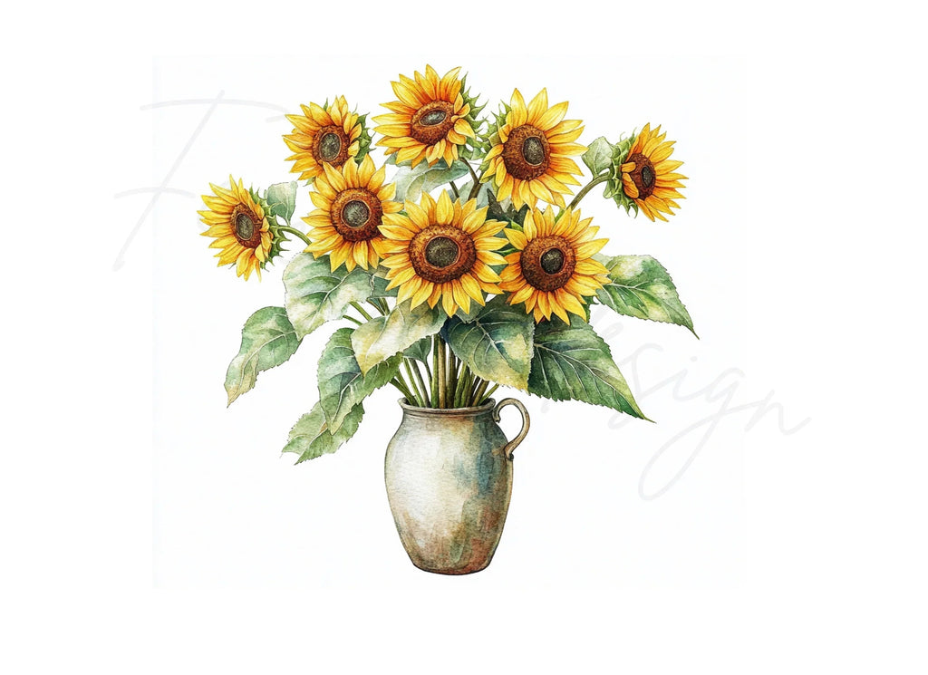 Sunflower Bouquets in Vases Clipart Bundle