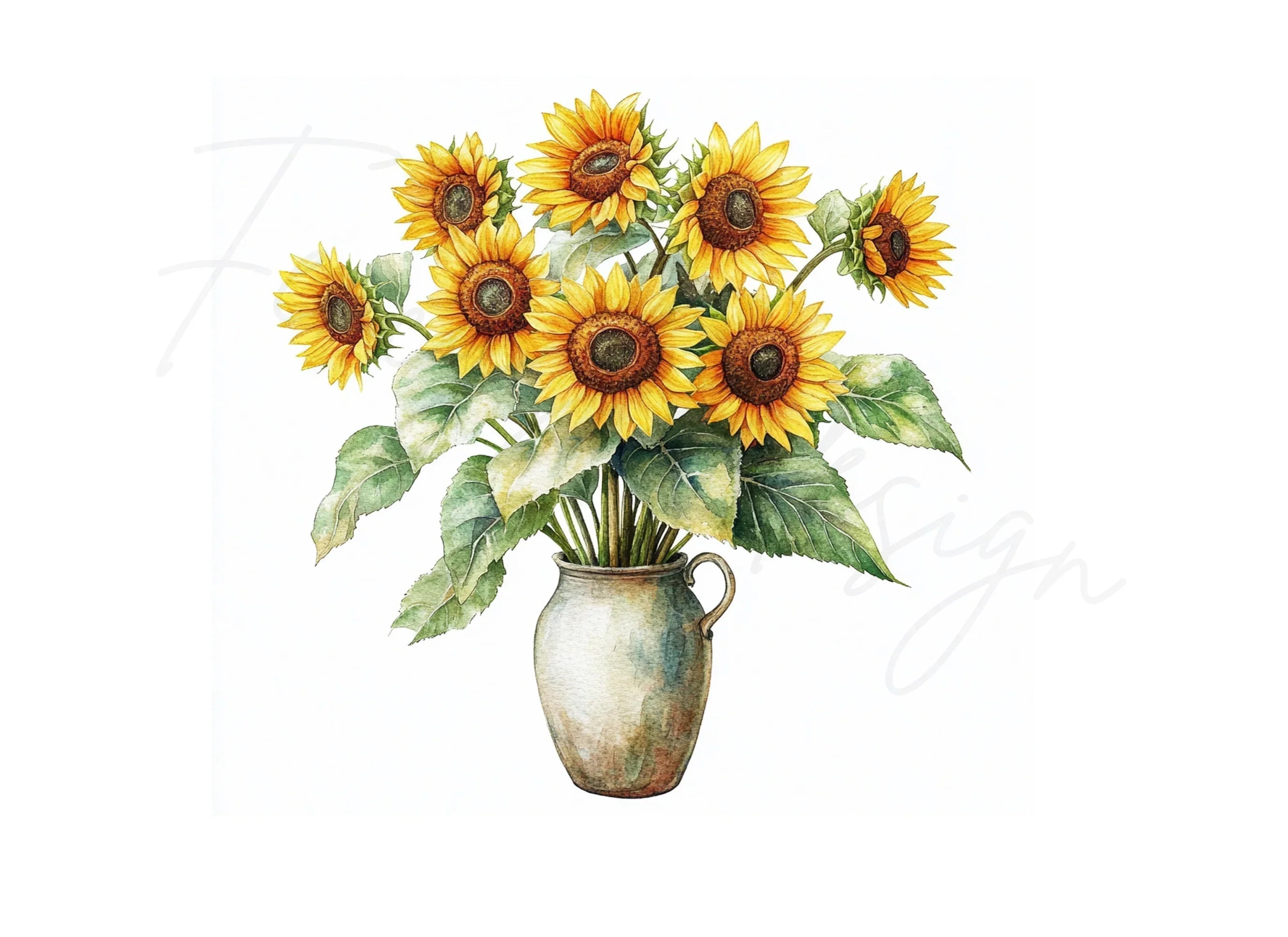 Sunflower Bouquets in Vases Clipart Bundle