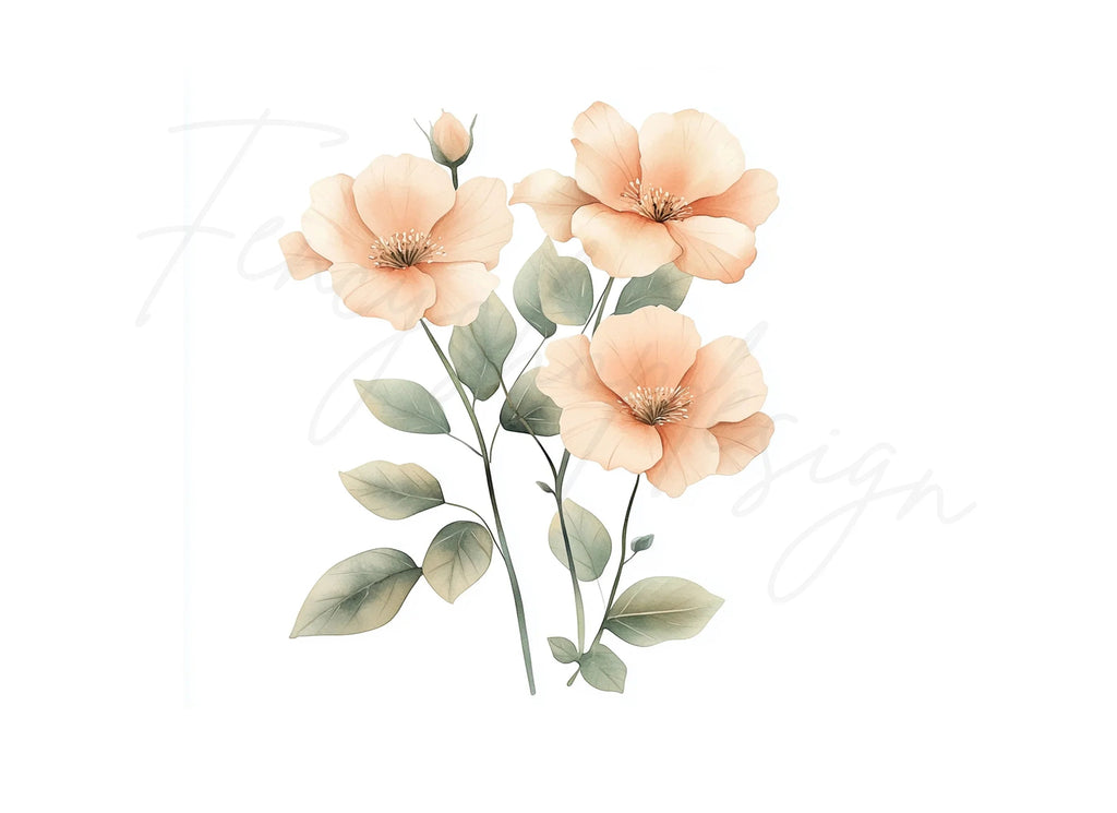 Peach Rose Bouquet Clipart Bundle