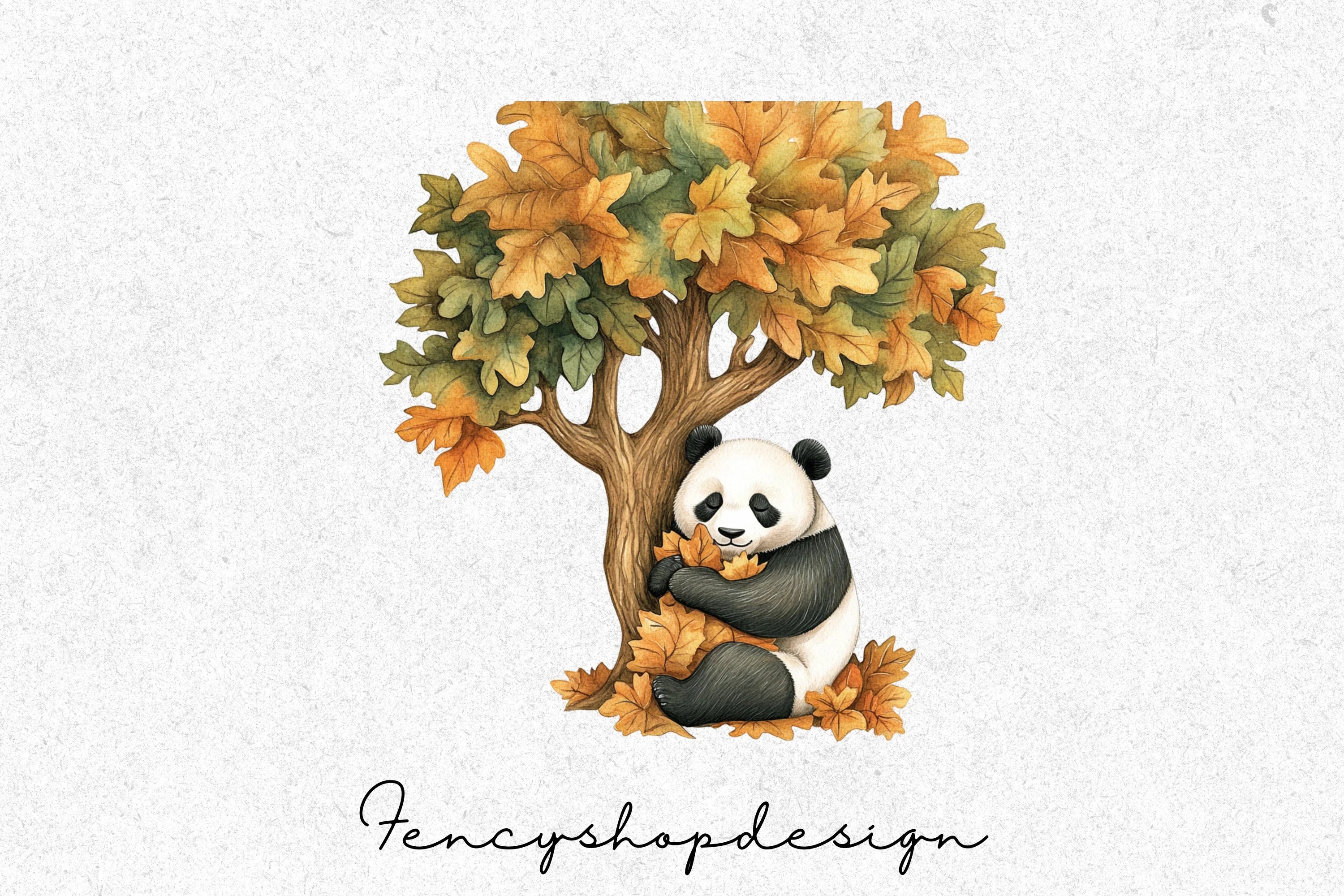 Cute Pandas Under Autumn Trees Clipart Bundle