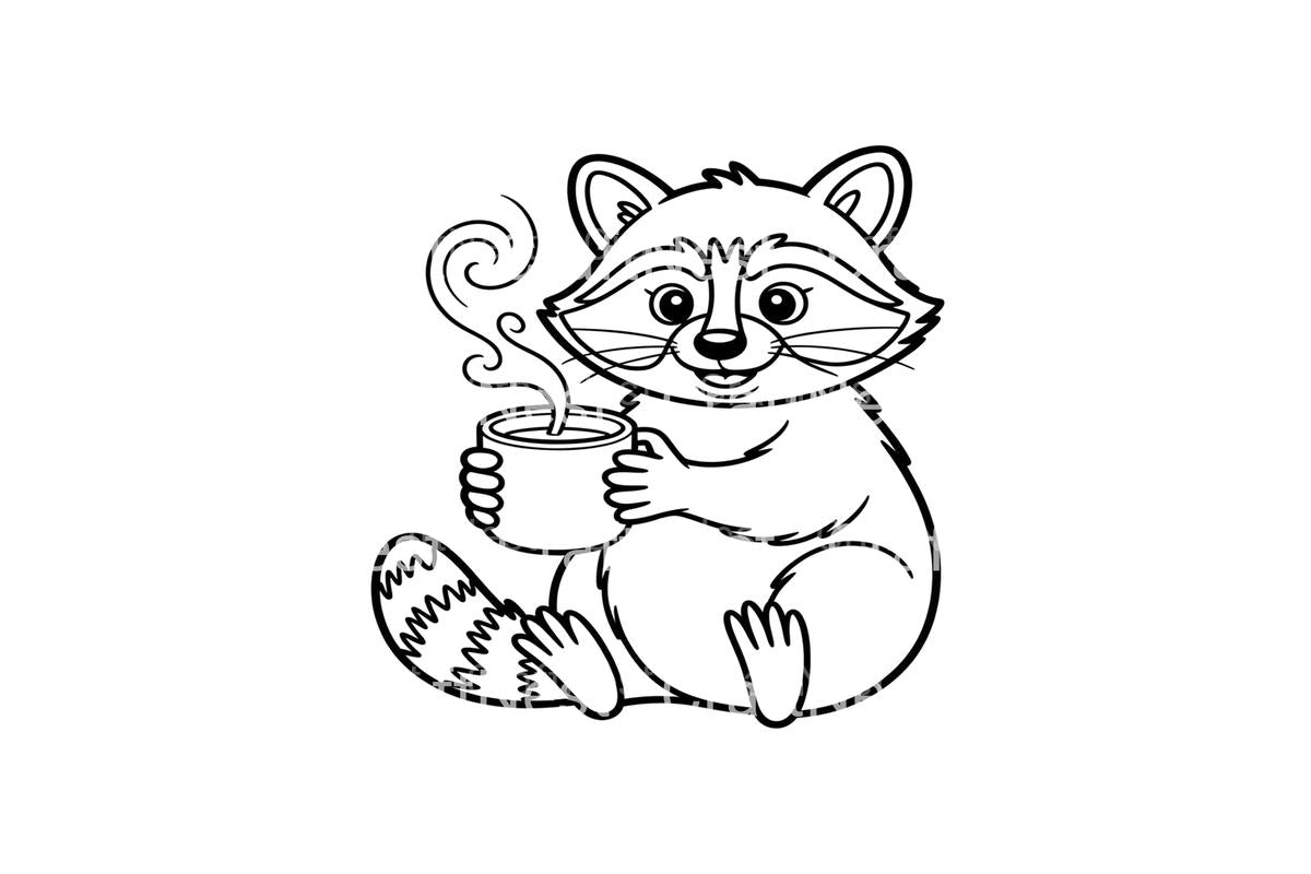 Cute Raccoon with Coffee Coloring Books