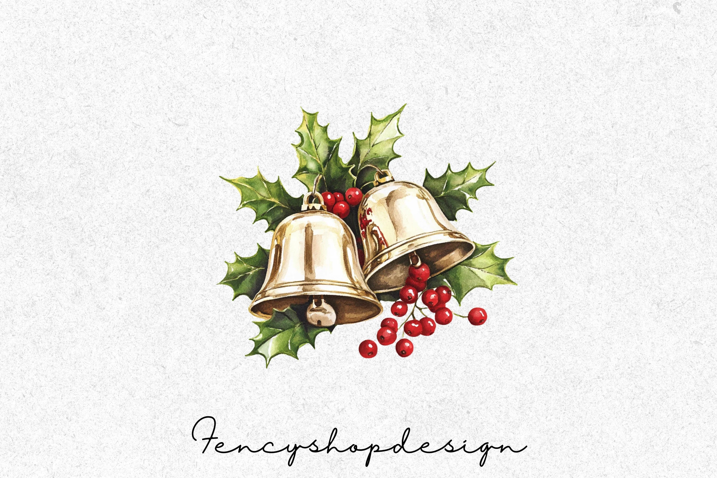 Festive Christmas Bells Holly Clipart Bundle