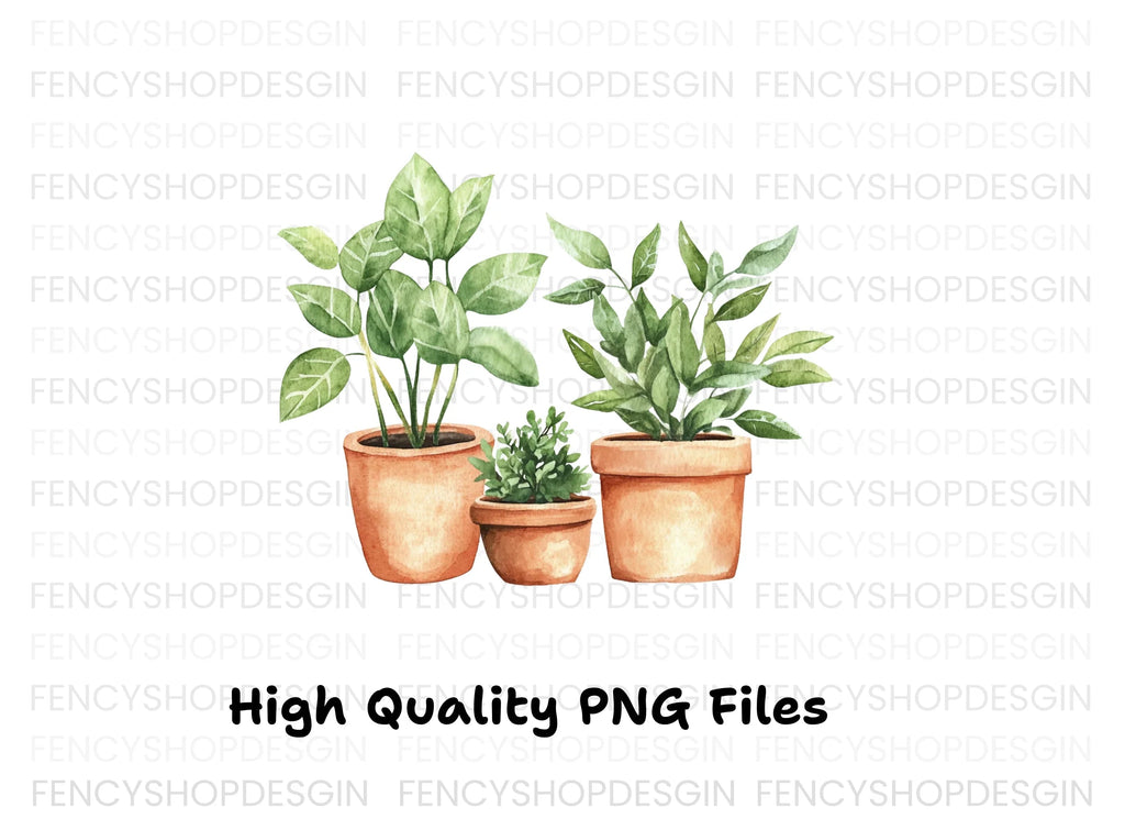 Green Potted Houseplants Clipart Bundle