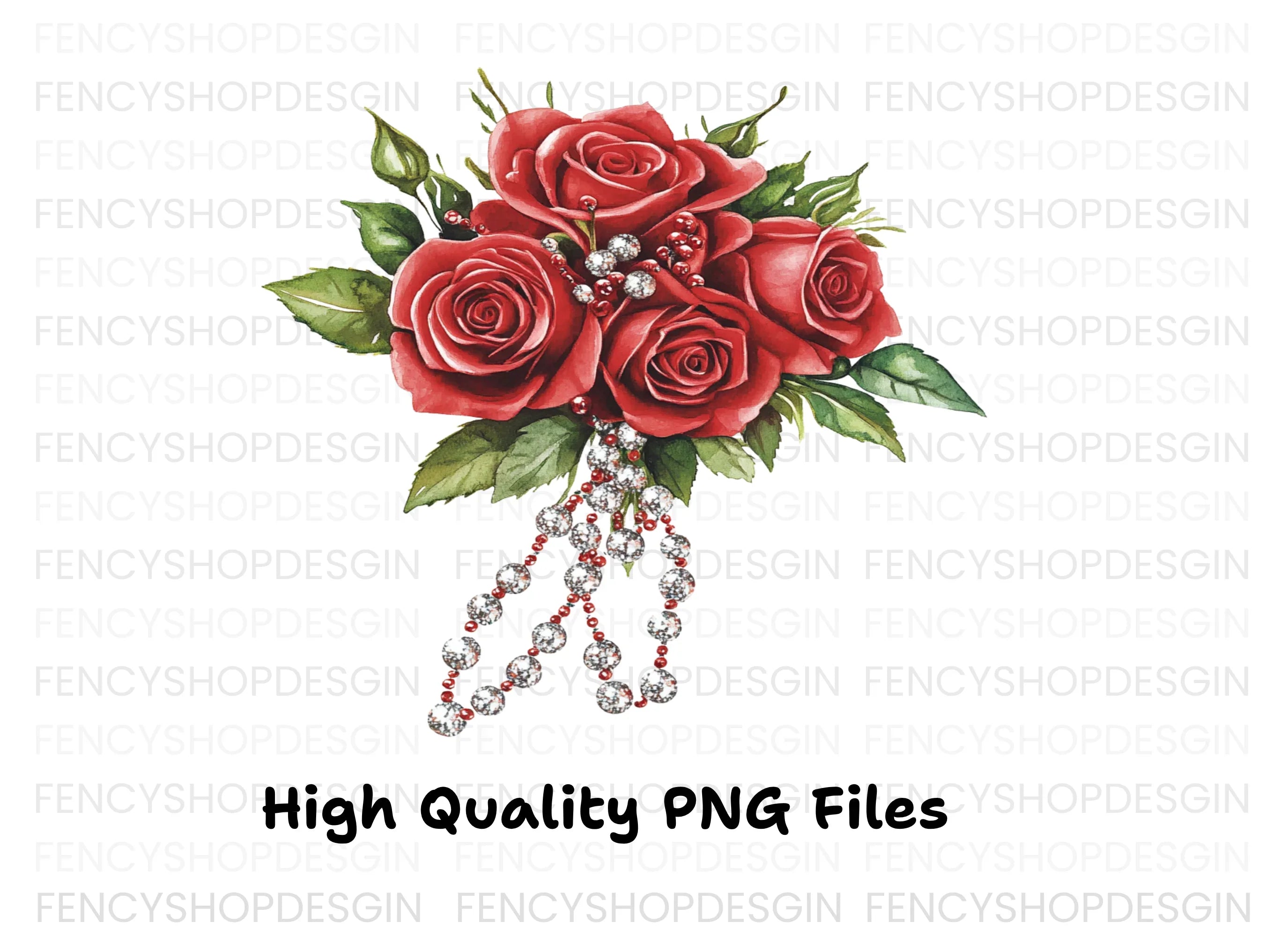 Red Rose Bouquets with Diamond Accents Clipart Bundle