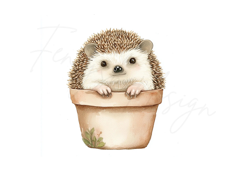 Cute Hedgehog in Pot Clipart Bundle