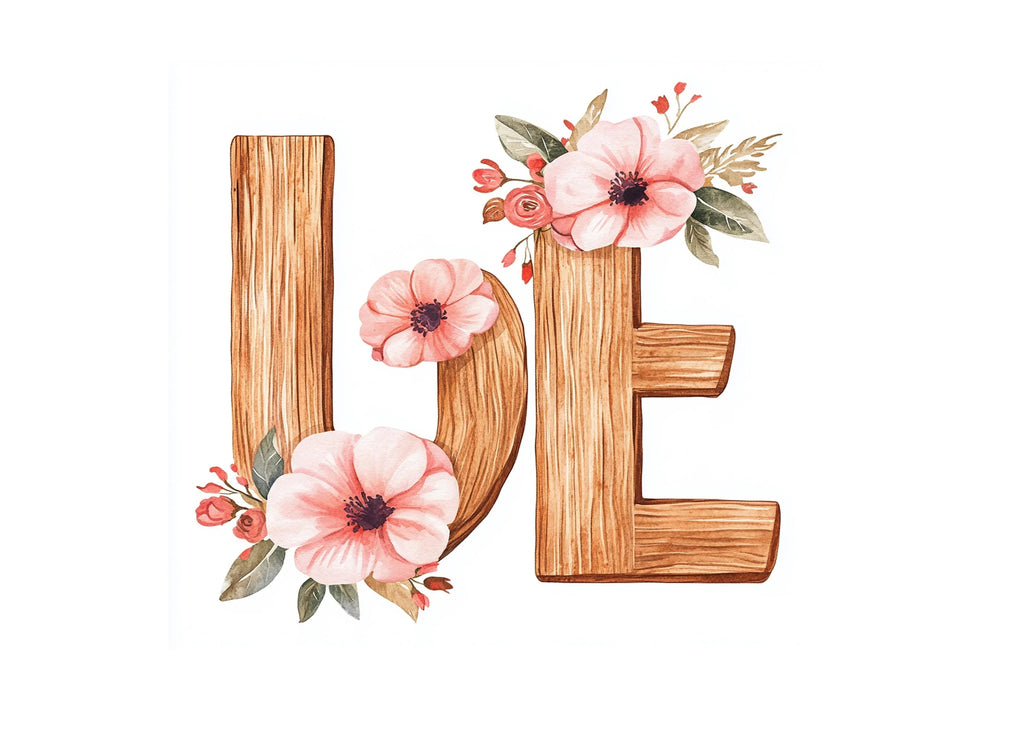 Love Wood Floral Clipart Bundle