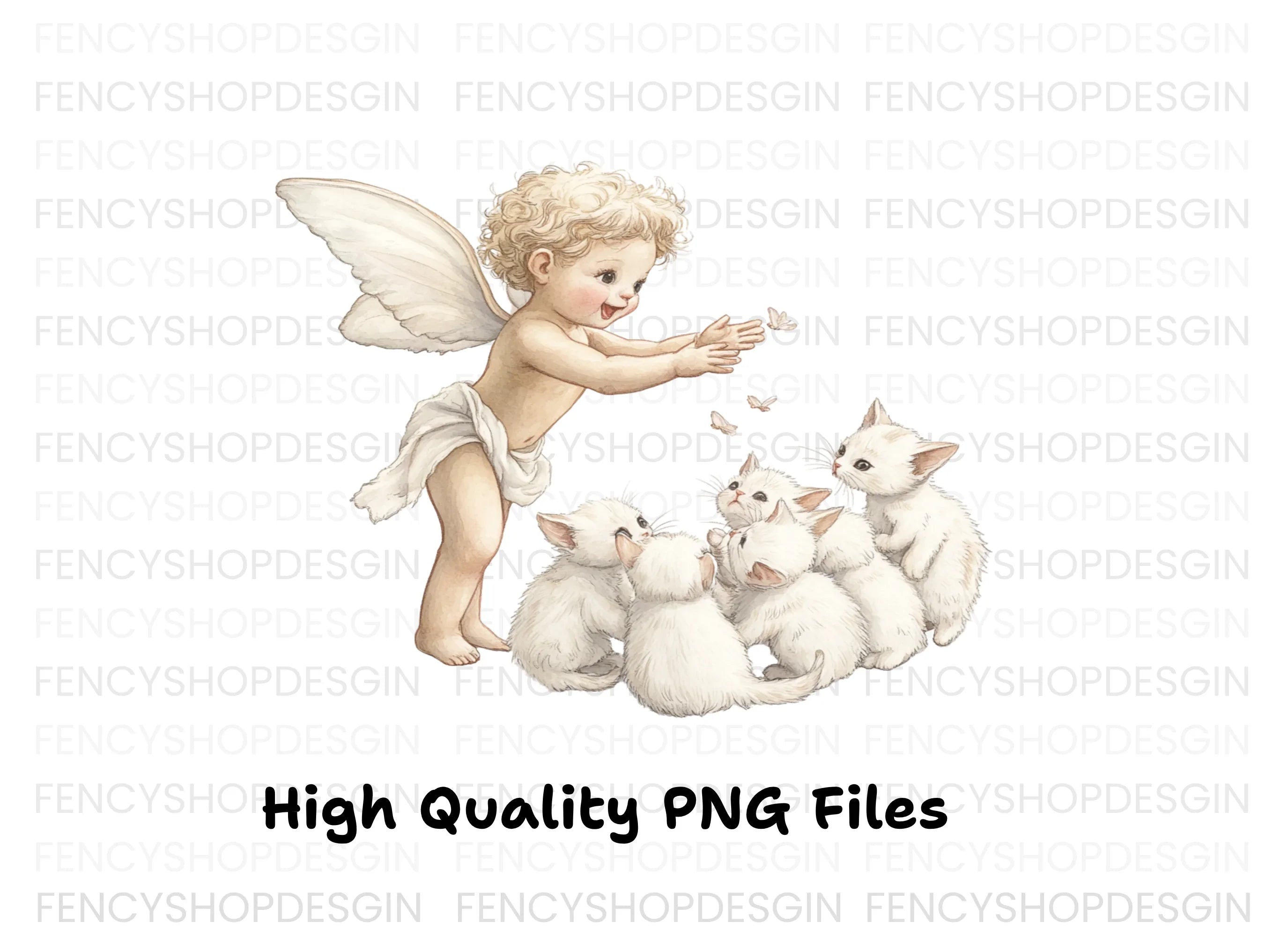 Cute Angel Baby Playing with Kittens Clipart Bundle