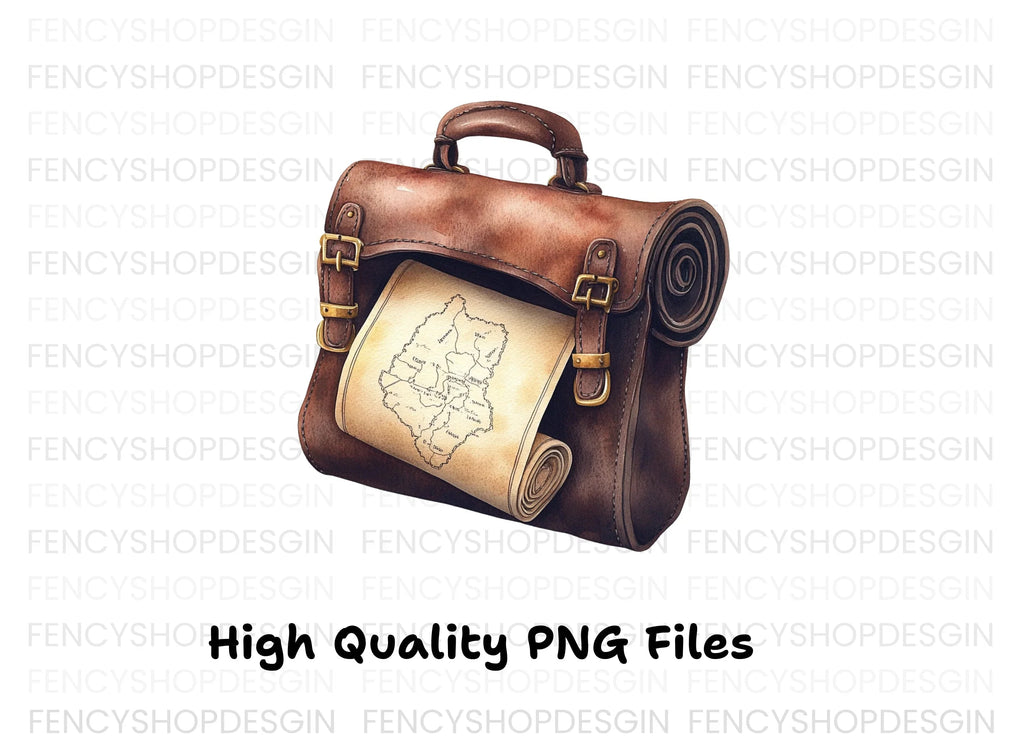 Vintage Leather Satchel with Old Maps Clipart Bundle
