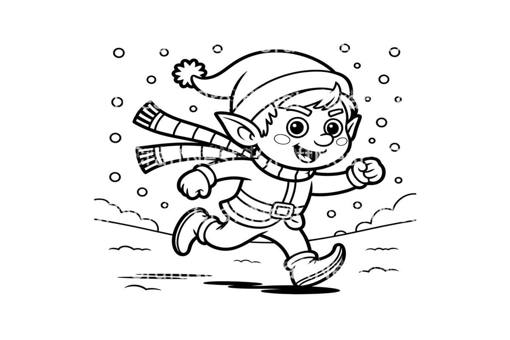 Happy Elf in Snow Coloring Books