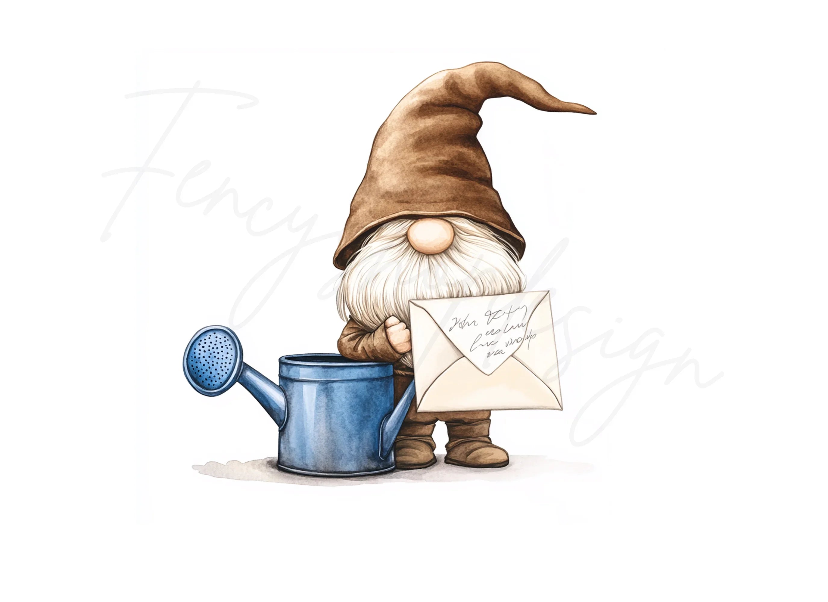 Cute Gnomes with Watering Cans Clipart Bundle