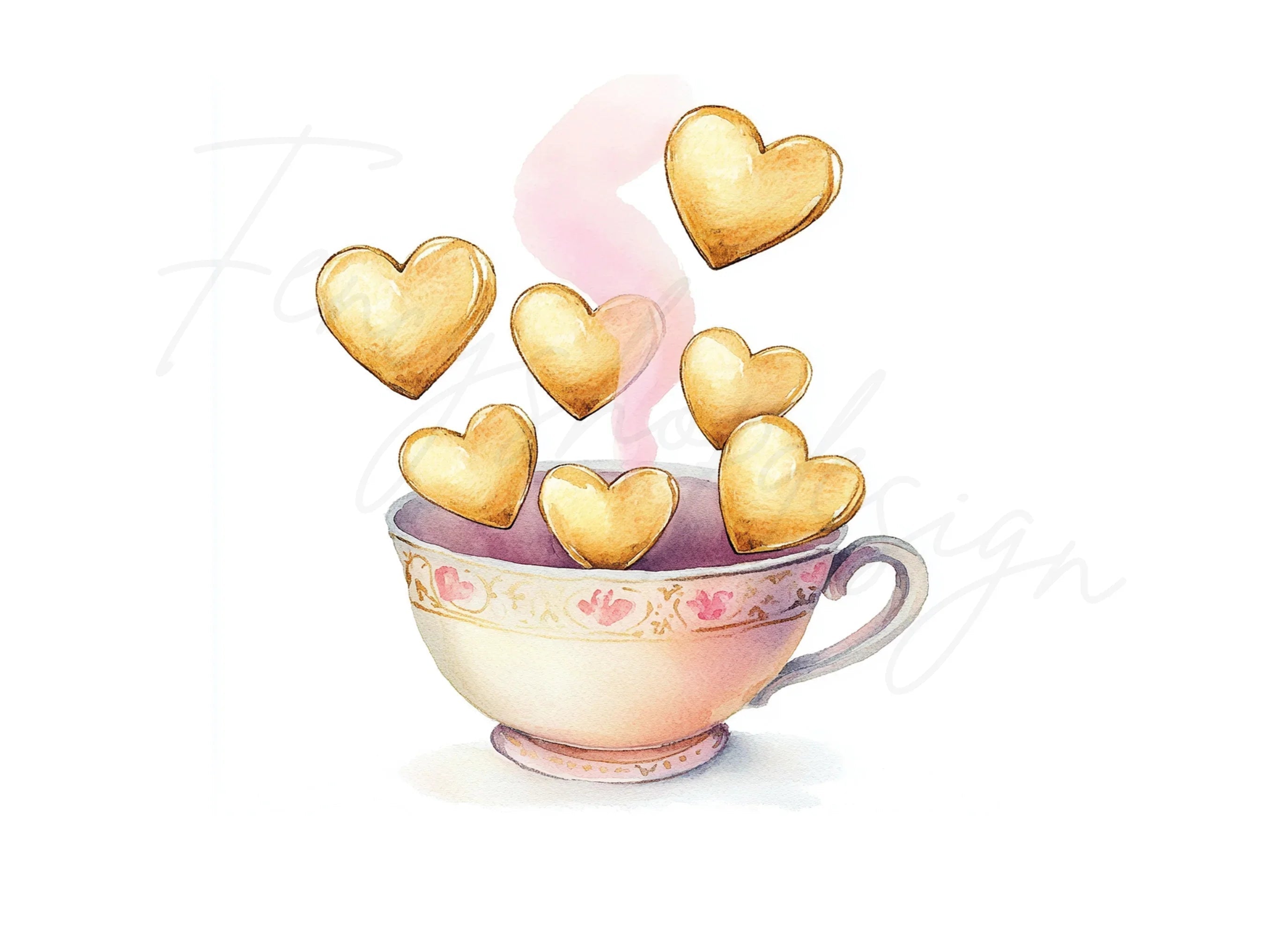 Heart Cookies in Teacups Clipart Bundle