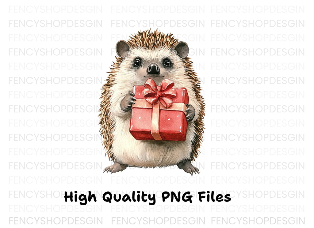 Cute Hedgehog with Red Gift Box Clipart Bundle