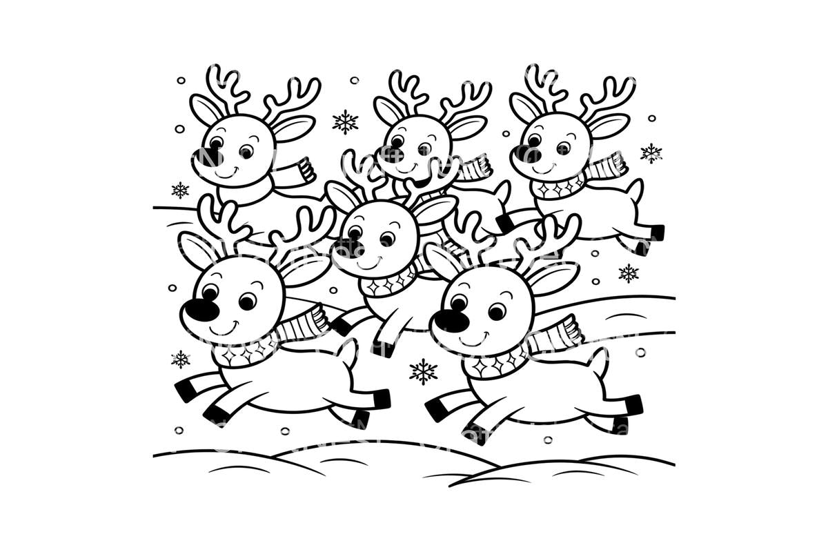 Cute Reindeer Winter Scene Coloring Books