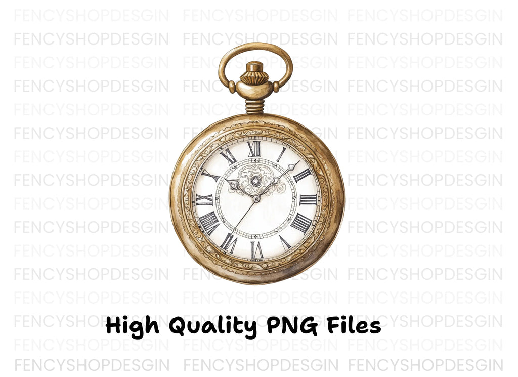 Classic Gold Pocket Watch Illustrations Clipart Bundle