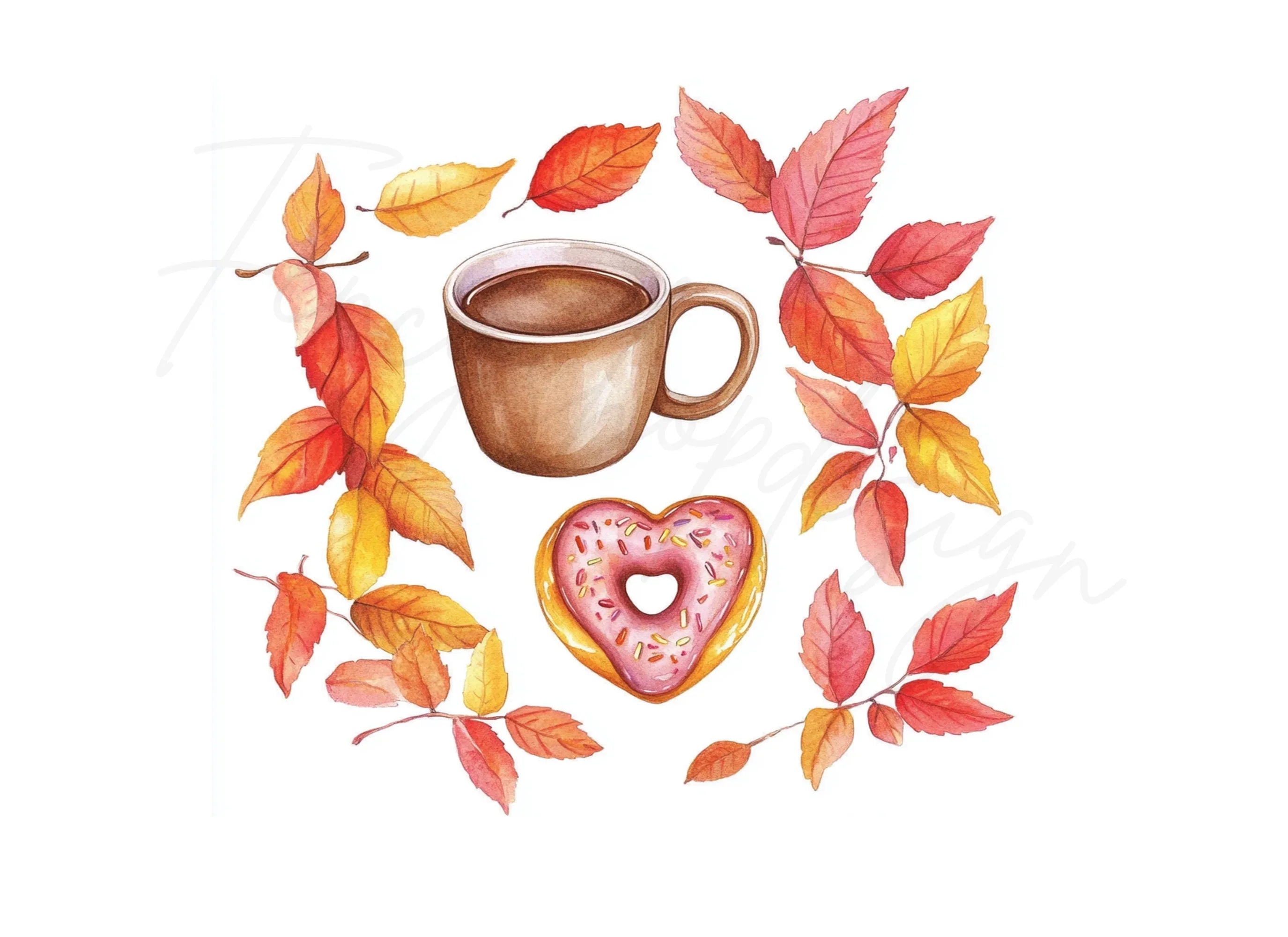 Autumn Leaves Donut Coffee Clipart Bundle