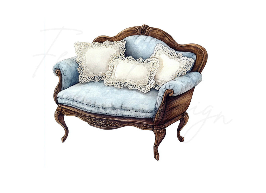 Shabby Chic Blue Armchair Clipart Bundle