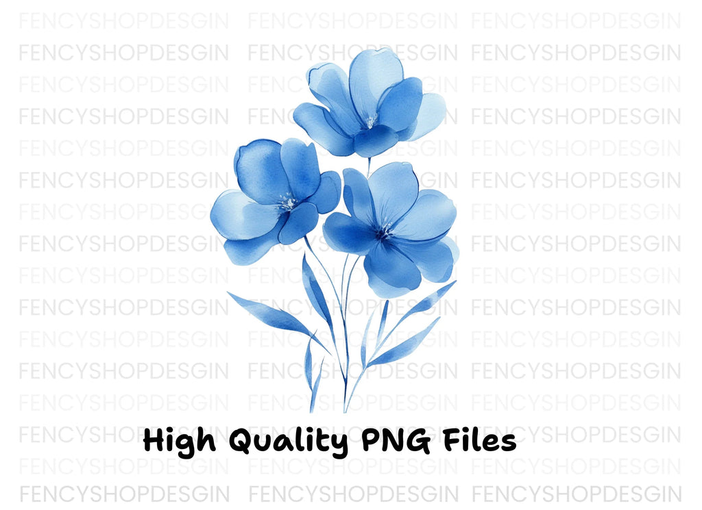 Elegant Blue Floral Clipart Bundle