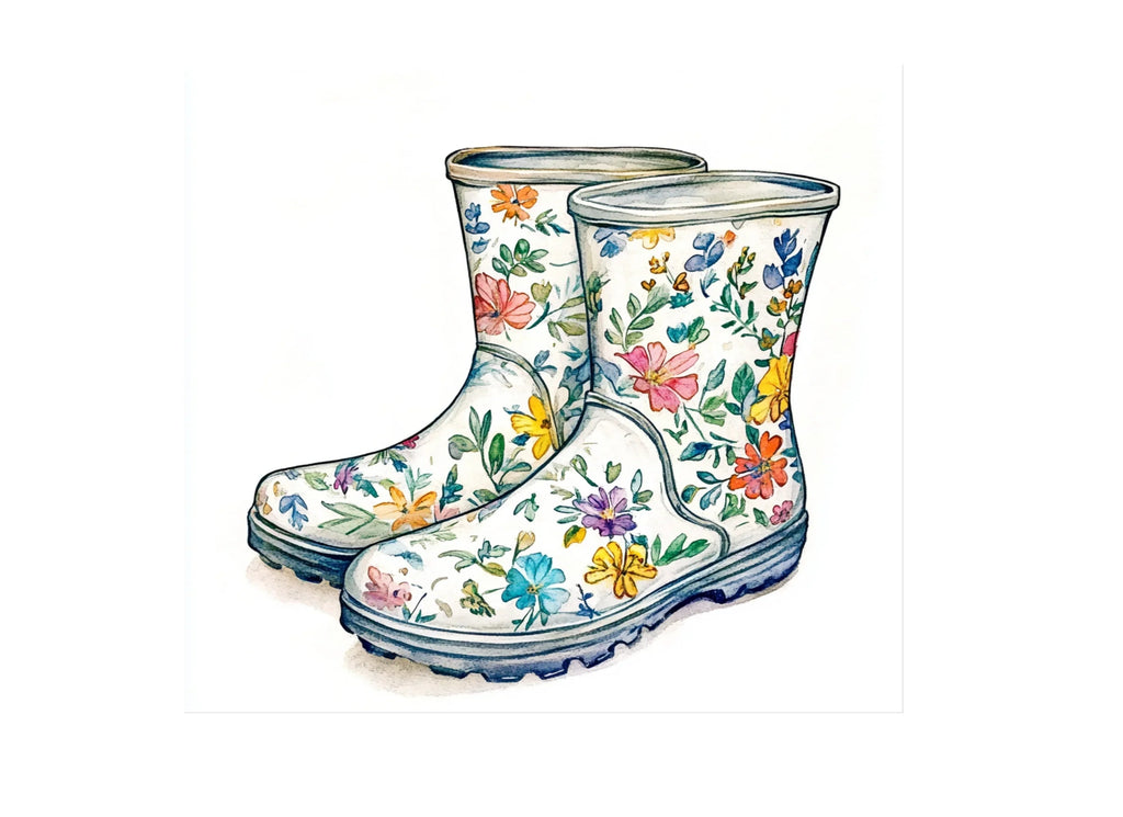 Vibrant Floral Rain Boots Clipart Bundle