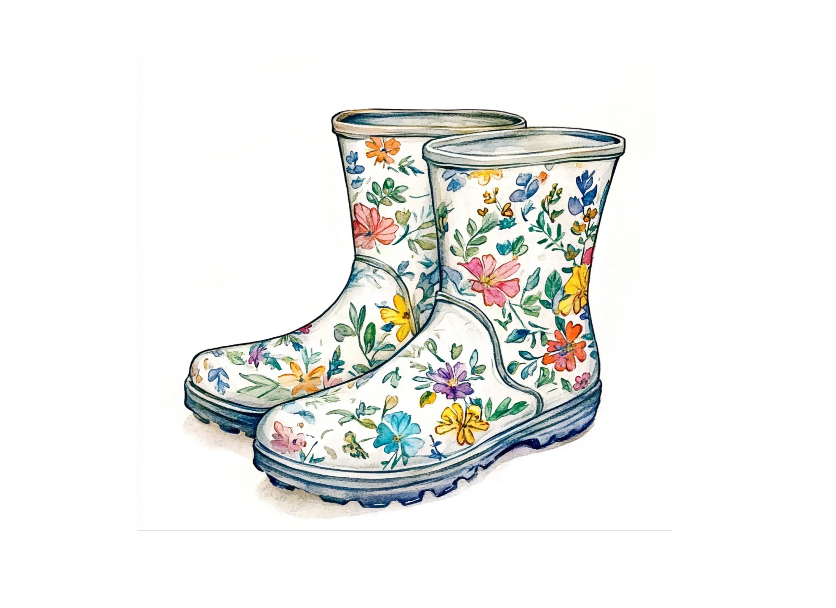 Vibrant Floral Rain Boots Clipart Bundle